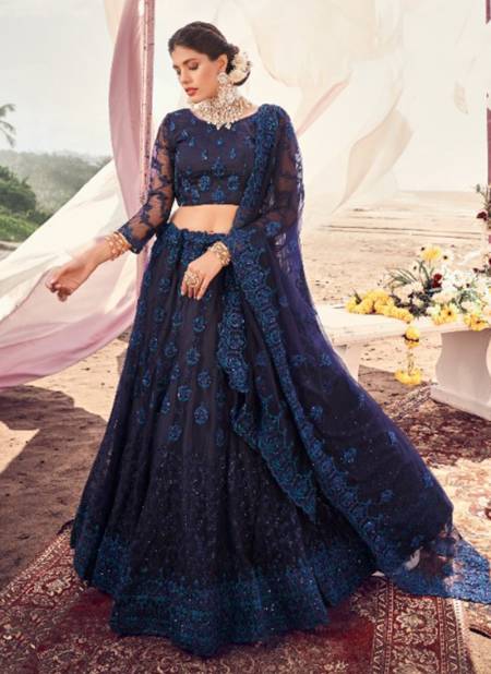 Navy Blue Colour Urva 4 New Designer Heavy Wedding Wear Soft Net Lehenga Latest Collection 1004